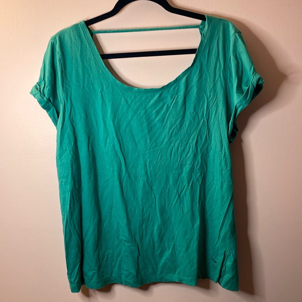 Victoria’s Secret PINK low back roll sleeve tee teal size M/L